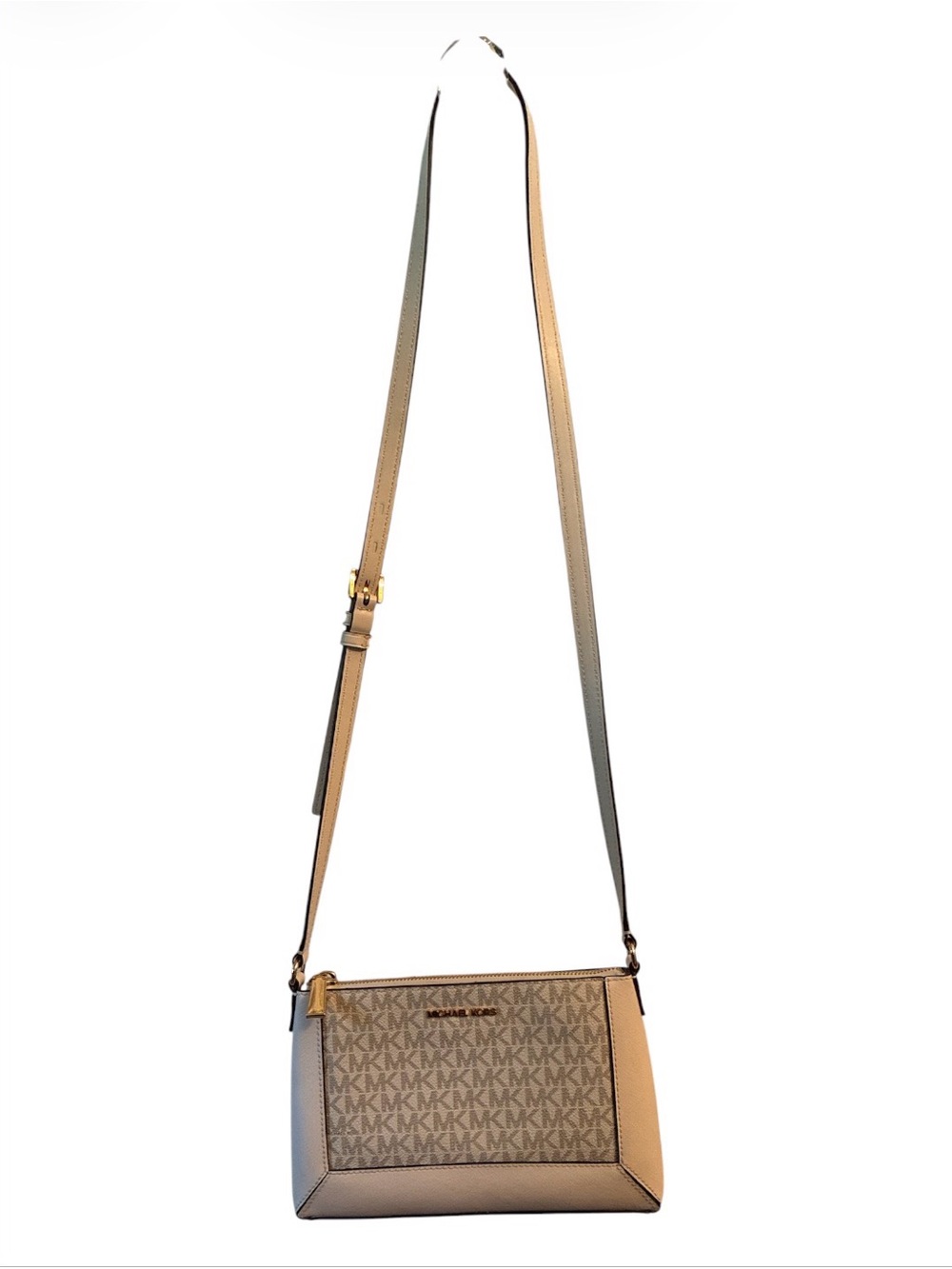 Michael Kors Taupe MK Logo Crossbody with Gold Hardware